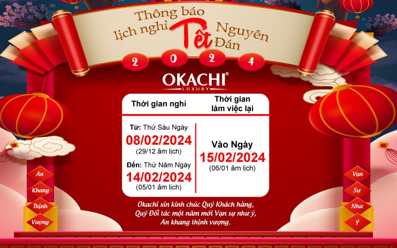Okachi thông báo lịch nghỉ Tết Giáp Thìn 2024