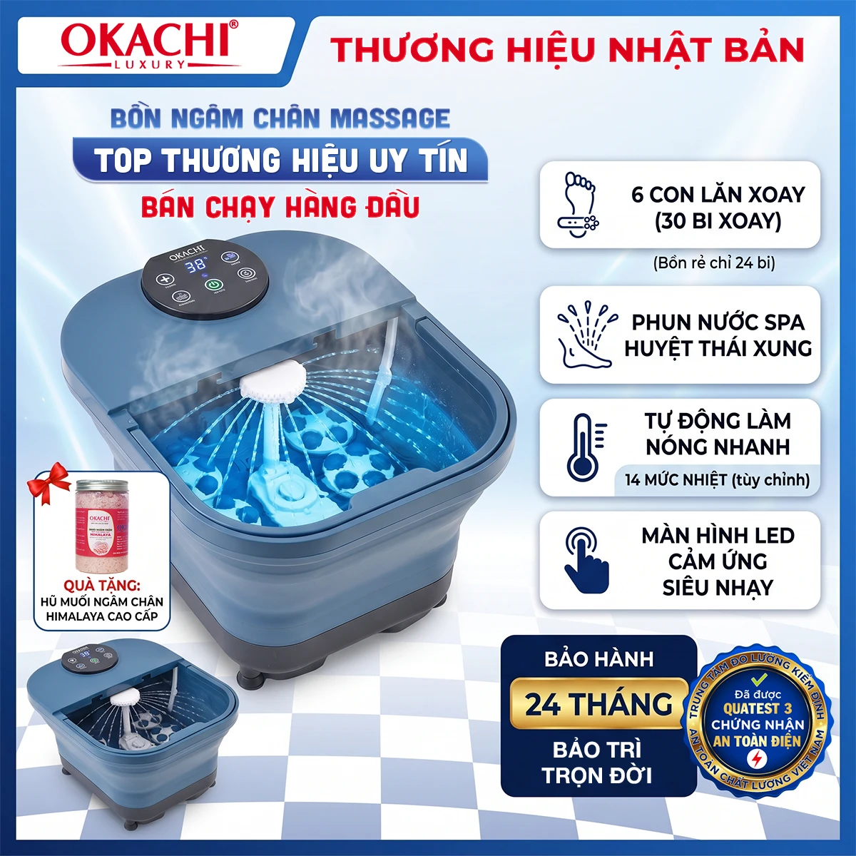 Bồn ngâm chân OKACHI JP-100 Gập Gọn (  6 con lăn tháo rời)