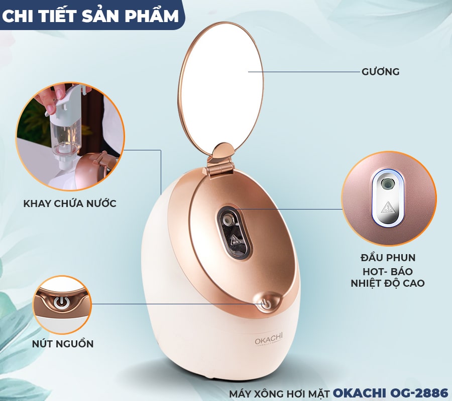 Máy xông hơi mặt OKACHI OG-2886 Cao cấp (Tích hợp gương)