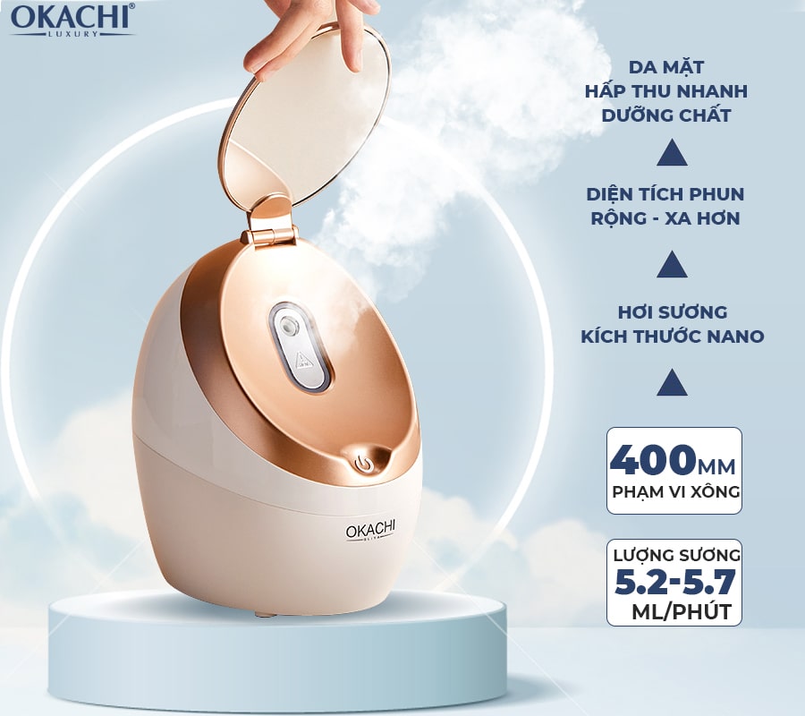 Máy xông hơi mặt OKACHI OG-2886 Cao cấp (Tích hợp gương)