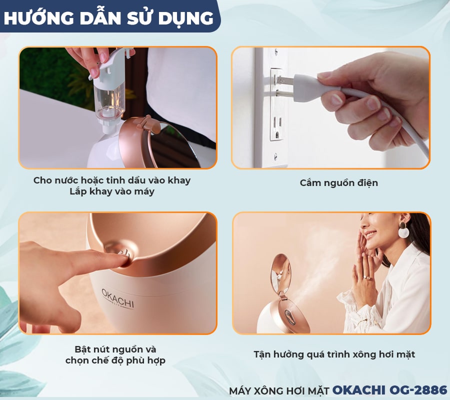 Máy xông hơi mặt OKACHI OG-2886 Cao cấp (Tích hợp gương)