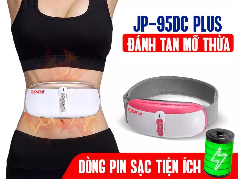 Máy massage bụng rung lắc hồng ngoại Okachi JP-95DC Plus pin sạc