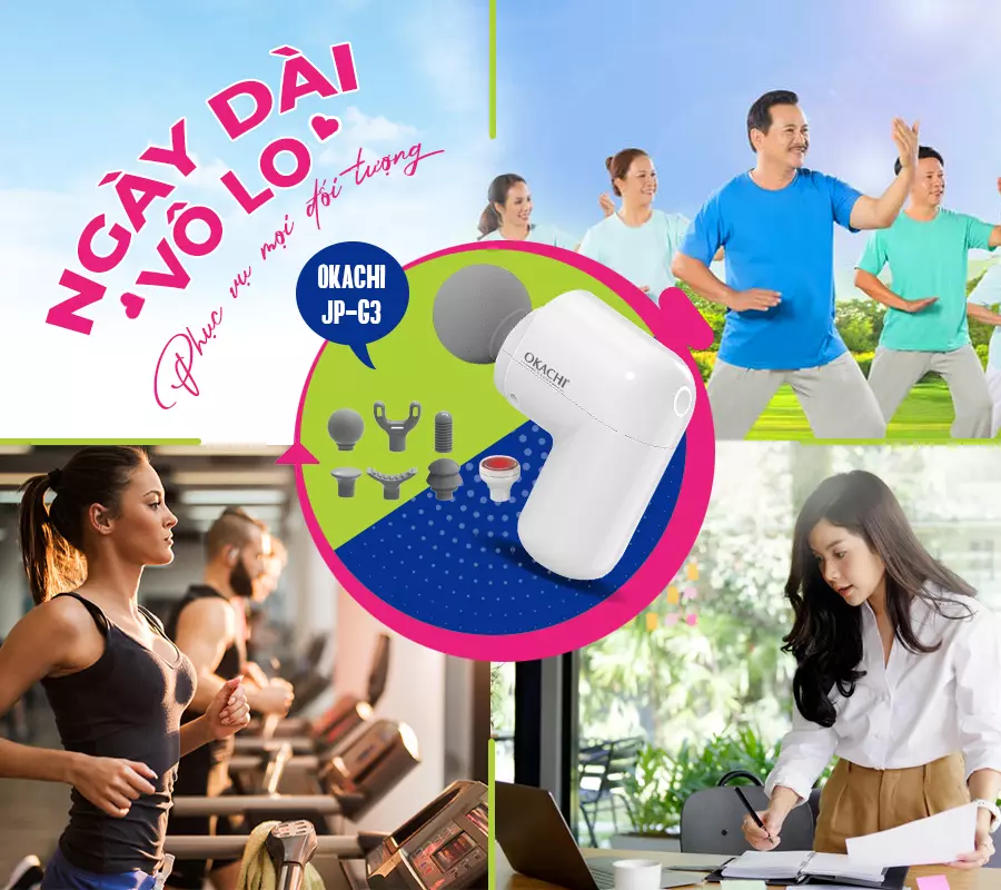 Súng massage cầm tay có đầu nóng OKACHI JP-G3 (trắng)