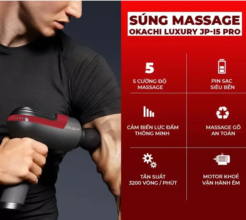 Súng massage cầm tay OKACHI LUXURY JP-i5 Pro (Viền đỏ)