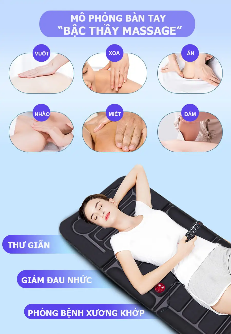 Nệm massage toàn thân nhiệt và đèn hồng ngoại OKACHI JP-M799 - màu đen