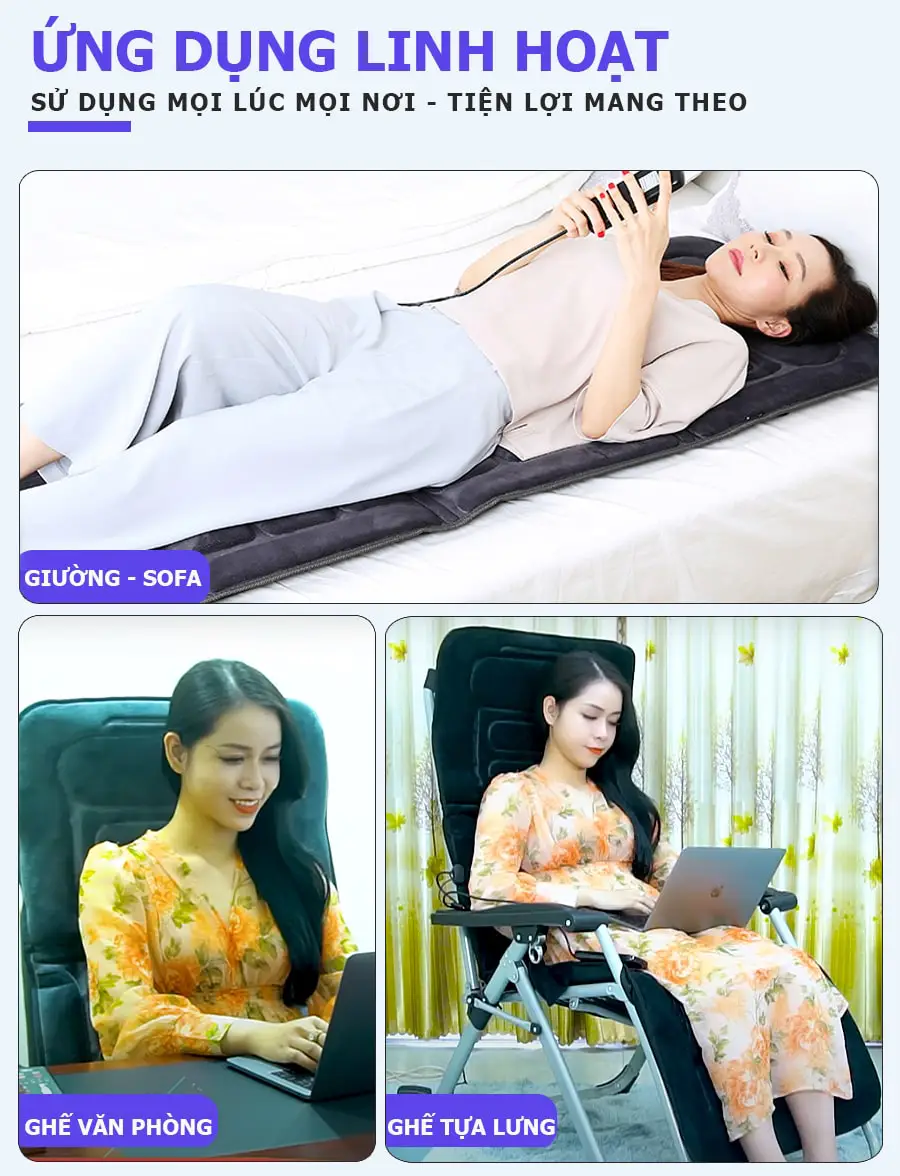 Nệm massage toàn thân nhiệt và đèn hồng ngoại OKACHI JP-M799 - màu đen
