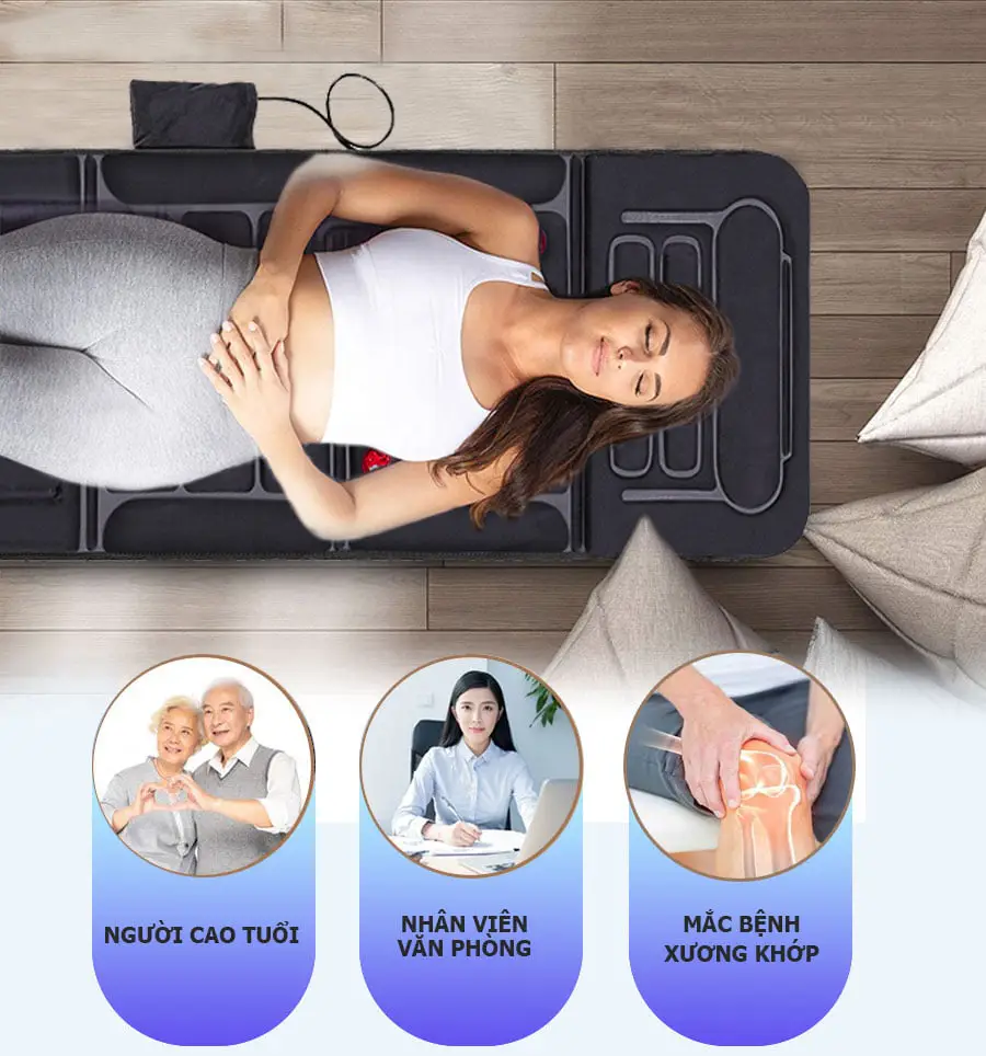 Nệm massage toàn thân nhiệt và đèn hồng ngoại OKACHI JP-M799 - màu đen