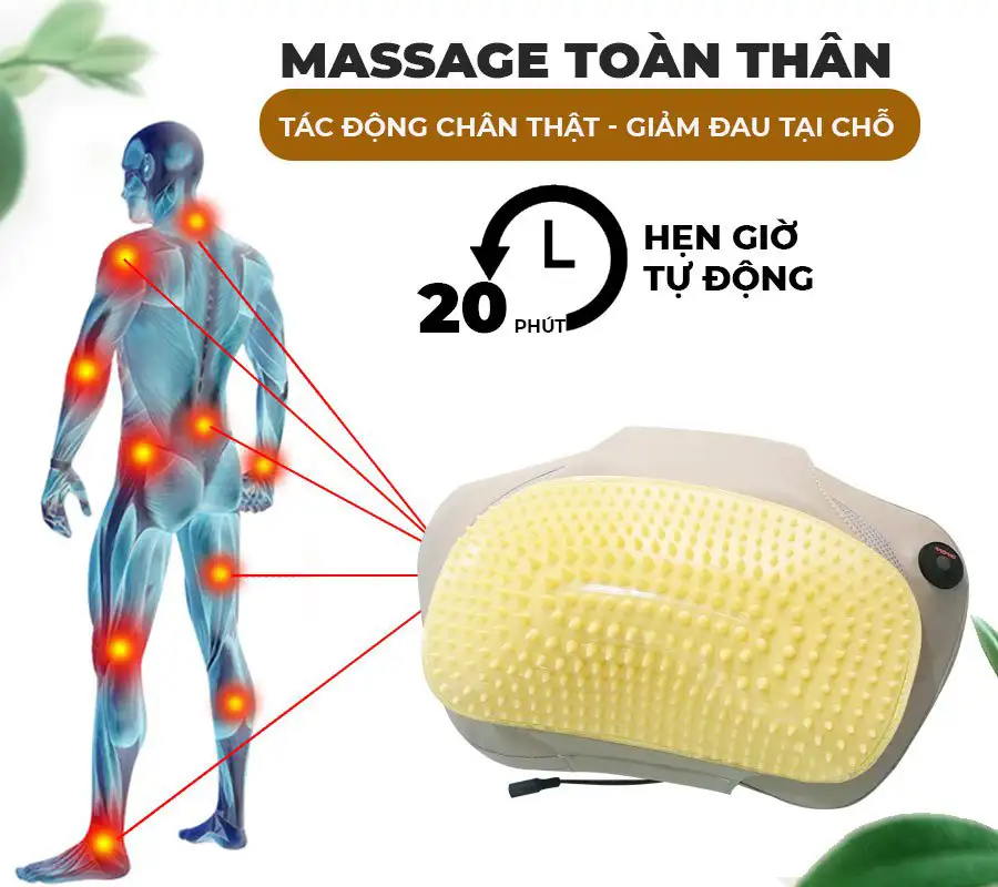 Gối massage hồng ngoại đau vai cổ lưng Shiatsu OKACHI JP-568