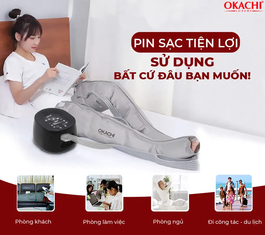 Máy nén ép TRỊ LIỆU suy giãn tĩnh mạch Okachi luxury JP-3000 Plus pin sạc
