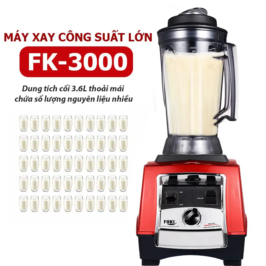 Máy xay sinh tố đậu nành công nghiệp Fuki 3000W FK-3000 - màu đỏ