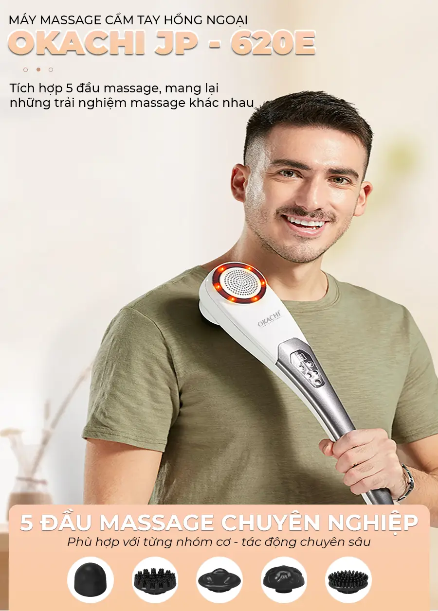 Máy massage cầm tay pin sạc OKACHI JP-620E (Hồng ngoại)