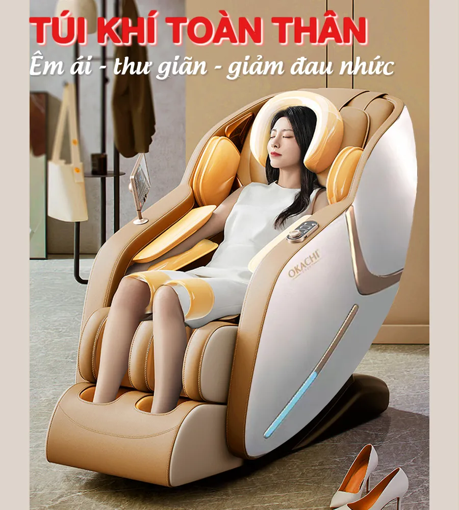 Ghế Massage Toàn Thân OKACHI LUXURY JP-368 (trắng nâu)