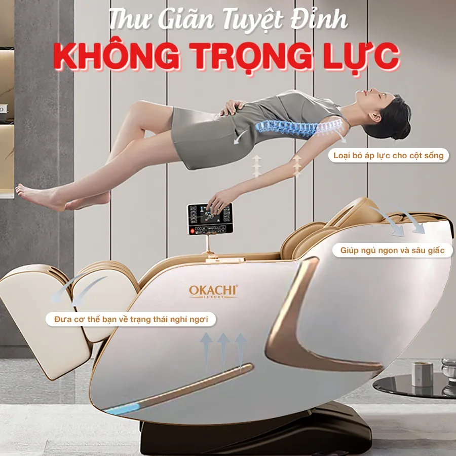 Ghế Massage Toàn Thân OKACHI LUXURY JP-368 (trắng nâu)