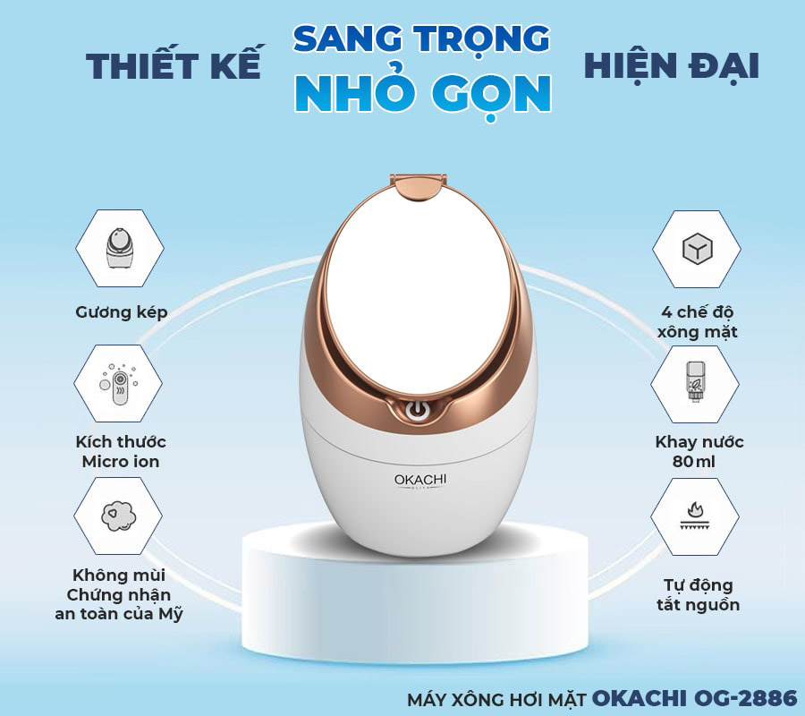 Máy xông hơi mặt OKACHI OG-2886 Cao cấp (Tích hợp gương)